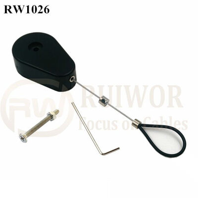 RW1026 Drop-Shaped Retractable Security Tether Plus Adjustable Stainless Steel Wire Loop Coated Silicone Hose