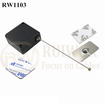 RuiWor RW1103 Mini Square Anti Theft Retractable Cable With 25*20MM Rectangular Adhesive Metal Plate For Open Sale Security