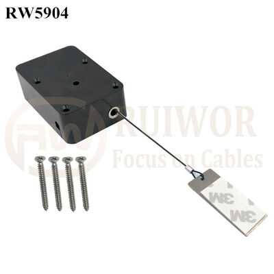 RW5904 Cuboide Heavy Duty Retractable Tether Função de Pausa Opcional Mais Placa de Metal Adesivo Rectangular